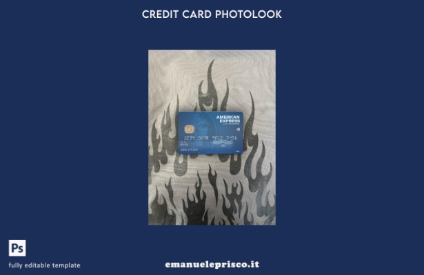 modello frontale photolook con carta preferita in contanti blu AMEX stile verifi